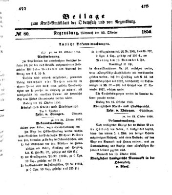 Königlich-bayerisches Kreis-Amtsblatt der Oberpfalz und von Regensburg (Königlich bayerisches Intelligenzblatt für die Oberpfalz und von Regensburg) Mittwoch 22. Oktober 1856