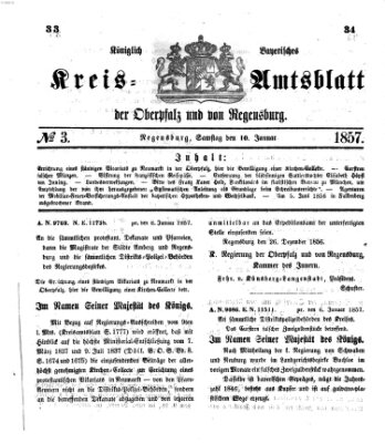 Königlich-bayerisches Kreis-Amtsblatt der Oberpfalz und von Regensburg (Königlich bayerisches Intelligenzblatt für die Oberpfalz und von Regensburg) Samstag 10. Januar 1857