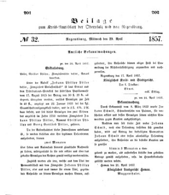 Königlich-bayerisches Kreis-Amtsblatt der Oberpfalz und von Regensburg (Königlich bayerisches Intelligenzblatt für die Oberpfalz und von Regensburg) Mittwoch 29. April 1857