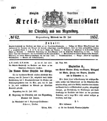 Königlich-bayerisches Kreis-Amtsblatt der Oberpfalz und von Regensburg (Königlich bayerisches Intelligenzblatt für die Oberpfalz und von Regensburg) Mittwoch 29. Juli 1857