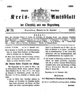 Königlich-bayerisches Kreis-Amtsblatt der Oberpfalz und von Regensburg (Königlich bayerisches Intelligenzblatt für die Oberpfalz und von Regensburg) Mittwoch 23. September 1857