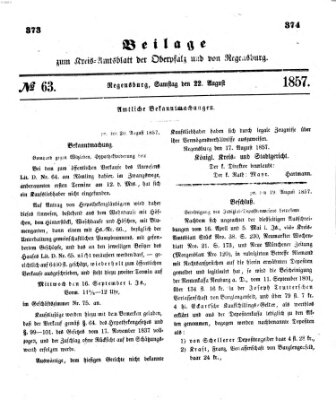 Königlich-bayerisches Kreis-Amtsblatt der Oberpfalz und von Regensburg (Königlich bayerisches Intelligenzblatt für die Oberpfalz und von Regensburg) Samstag 22. August 1857