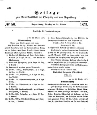 Königlich-bayerisches Kreis-Amtsblatt der Oberpfalz und von Regensburg (Königlich bayerisches Intelligenzblatt für die Oberpfalz und von Regensburg) Samstag 24. Oktober 1857