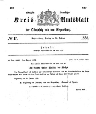 Königlich-bayerisches Kreis-Amtsblatt der Oberpfalz und von Regensburg (Königlich bayerisches Intelligenzblatt für die Oberpfalz und von Regensburg) Freitag 26. Februar 1858