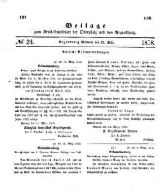 Königlich-bayerisches Kreis-Amtsblatt der Oberpfalz und von Regensburg (Königlich bayerisches Intelligenzblatt für die Oberpfalz und von Regensburg) Mittwoch 24. März 1858