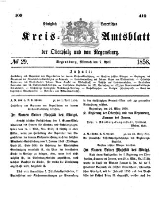 Königlich-bayerisches Kreis-Amtsblatt der Oberpfalz und von Regensburg (Königlich bayerisches Intelligenzblatt für die Oberpfalz und von Regensburg) Mittwoch 7. April 1858
