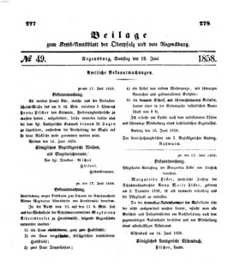 Königlich-bayerisches Kreis-Amtsblatt der Oberpfalz und von Regensburg (Königlich bayerisches Intelligenzblatt für die Oberpfalz und von Regensburg) Samstag 19. Juni 1858