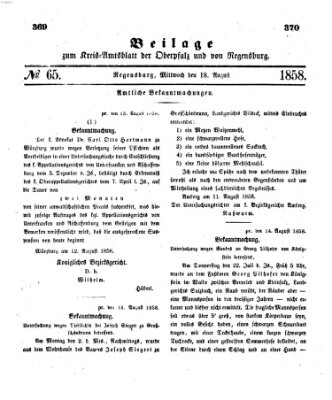 Königlich-bayerisches Kreis-Amtsblatt der Oberpfalz und von Regensburg (Königlich bayerisches Intelligenzblatt für die Oberpfalz und von Regensburg) Mittwoch 18. August 1858