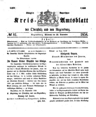 Königlich-bayerisches Kreis-Amtsblatt der Oberpfalz und von Regensburg (Königlich bayerisches Intelligenzblatt für die Oberpfalz und von Regensburg) Mittwoch 29. September 1858