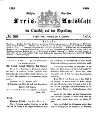 Königlich-bayerisches Kreis-Amtsblatt der Oberpfalz und von Regensburg (Königlich bayerisches Intelligenzblatt für die Oberpfalz und von Regensburg) Samstag 4. Dezember 1858