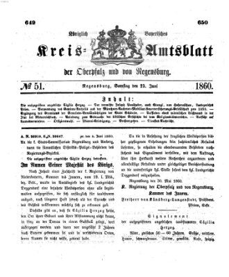 Königlich-bayerisches Kreis-Amtsblatt der Oberpfalz und von Regensburg (Königlich bayerisches Intelligenzblatt für die Oberpfalz und von Regensburg) Samstag 23. Juni 1860