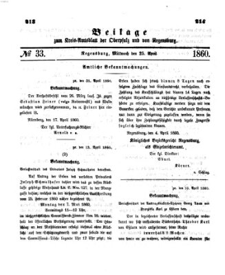 Königlich-bayerisches Kreis-Amtsblatt der Oberpfalz und von Regensburg (Königlich bayerisches Intelligenzblatt für die Oberpfalz und von Regensburg) Mittwoch 25. April 1860