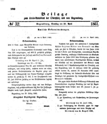 Königlich-bayerisches Kreis-Amtsblatt der Oberpfalz und von Regensburg (Königlich bayerisches Intelligenzblatt für die Oberpfalz und von Regensburg) Samstag 20. April 1861