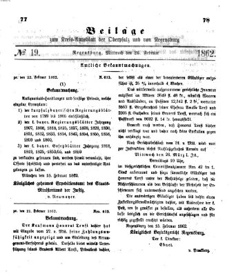 Königlich-bayerisches Kreis-Amtsblatt der Oberpfalz und von Regensburg (Königlich bayerisches Intelligenzblatt für die Oberpfalz und von Regensburg) Mittwoch 26. Februar 1862