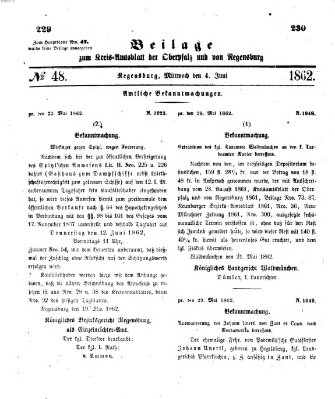 Königlich-bayerisches Kreis-Amtsblatt der Oberpfalz und von Regensburg (Königlich bayerisches Intelligenzblatt für die Oberpfalz und von Regensburg) Mittwoch 4. Juni 1862