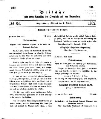 Königlich-bayerisches Kreis-Amtsblatt der Oberpfalz und von Regensburg (Königlich bayerisches Intelligenzblatt für die Oberpfalz und von Regensburg) Mittwoch 1. Oktober 1862