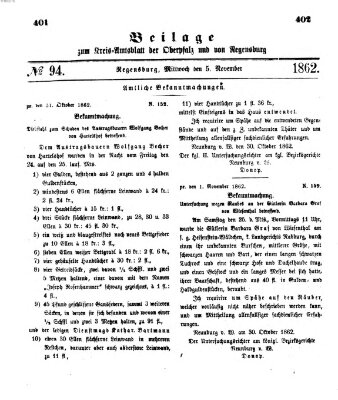 Königlich-bayerisches Kreis-Amtsblatt der Oberpfalz und von Regensburg (Königlich bayerisches Intelligenzblatt für die Oberpfalz und von Regensburg) Mittwoch 5. November 1862