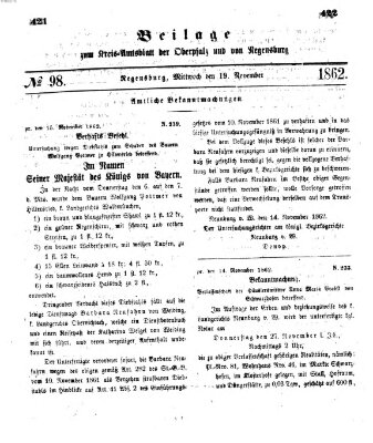 Königlich-bayerisches Kreis-Amtsblatt der Oberpfalz und von Regensburg (Königlich bayerisches Intelligenzblatt für die Oberpfalz und von Regensburg) Mittwoch 19. November 1862