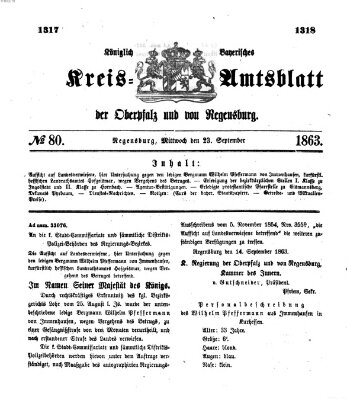 Königlich-bayerisches Kreis-Amtsblatt der Oberpfalz und von Regensburg (Königlich bayerisches Intelligenzblatt für die Oberpfalz und von Regensburg) Mittwoch 23. September 1863