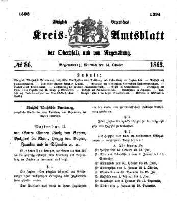 Königlich-bayerisches Kreis-Amtsblatt der Oberpfalz und von Regensburg (Königlich bayerisches Intelligenzblatt für die Oberpfalz und von Regensburg) Mittwoch 14. Oktober 1863