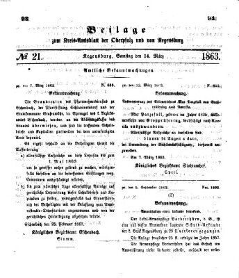 Königlich-bayerisches Kreis-Amtsblatt der Oberpfalz und von Regensburg (Königlich bayerisches Intelligenzblatt für die Oberpfalz und von Regensburg) Samstag 14. März 1863