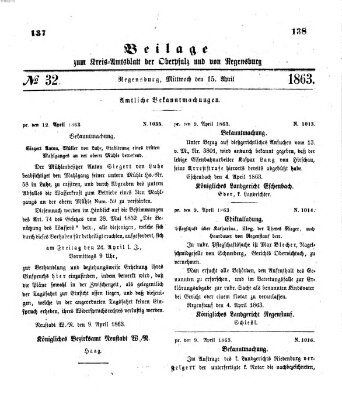 Königlich-bayerisches Kreis-Amtsblatt der Oberpfalz und von Regensburg (Königlich bayerisches Intelligenzblatt für die Oberpfalz und von Regensburg) Mittwoch 15. April 1863