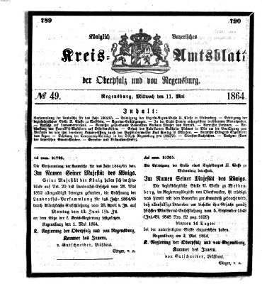 Königlich-bayerisches Kreis-Amtsblatt der Oberpfalz und von Regensburg (Königlich bayerisches Intelligenzblatt für die Oberpfalz und von Regensburg) Mittwoch 11. Mai 1864