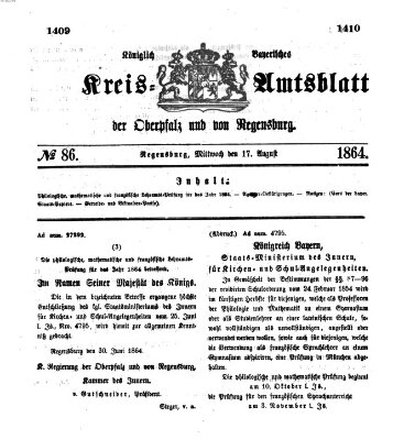 Königlich-bayerisches Kreis-Amtsblatt der Oberpfalz und von Regensburg (Königlich bayerisches Intelligenzblatt für die Oberpfalz und von Regensburg) Mittwoch 17. August 1864