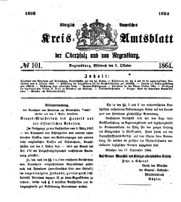 Königlich-bayerisches Kreis-Amtsblatt der Oberpfalz und von Regensburg (Königlich bayerisches Intelligenzblatt für die Oberpfalz und von Regensburg) Mittwoch 5. Oktober 1864