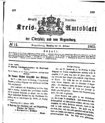 Königlich-bayerisches Kreis-Amtsblatt der Oberpfalz und von Regensburg (Königlich bayerisches Intelligenzblatt für die Oberpfalz und von Regensburg) Samstag 11. Februar 1865