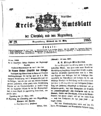 Königlich-bayerisches Kreis-Amtsblatt der Oberpfalz und von Regensburg (Königlich bayerisches Intelligenzblatt für die Oberpfalz und von Regensburg) Mittwoch 15. März 1865
