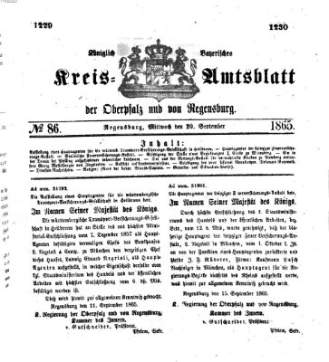 Königlich-bayerisches Kreis-Amtsblatt der Oberpfalz und von Regensburg (Königlich bayerisches Intelligenzblatt für die Oberpfalz und von Regensburg) Mittwoch 20. September 1865