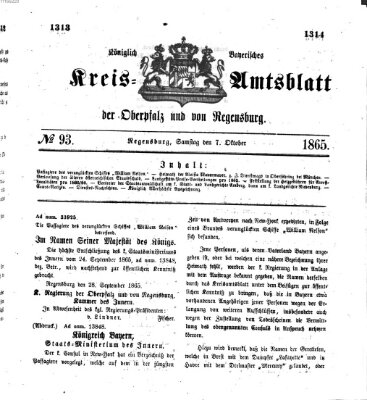 Königlich-bayerisches Kreis-Amtsblatt der Oberpfalz und von Regensburg (Königlich bayerisches Intelligenzblatt für die Oberpfalz und von Regensburg) Samstag 7. Oktober 1865