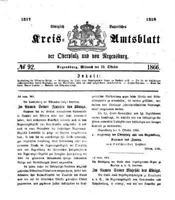 Königlich-bayerisches Kreis-Amtsblatt der Oberpfalz und von Regensburg (Königlich bayerisches Intelligenzblatt für die Oberpfalz und von Regensburg) Mittwoch 10. Oktober 1866