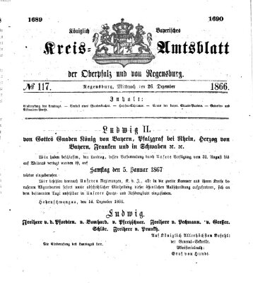 Königlich-bayerisches Kreis-Amtsblatt der Oberpfalz und von Regensburg (Königlich bayerisches Intelligenzblatt für die Oberpfalz und von Regensburg) Mittwoch 26. Dezember 1866