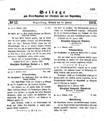 Königlich-bayerisches Kreis-Amtsblatt der Oberpfalz und von Regensburg (Königlich bayerisches Intelligenzblatt für die Oberpfalz und von Regensburg) Mittwoch 14. Februar 1866