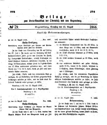 Königlich-bayerisches Kreis-Amtsblatt der Oberpfalz und von Regensburg (Königlich bayerisches Intelligenzblatt für die Oberpfalz und von Regensburg) Samstag 25. August 1866