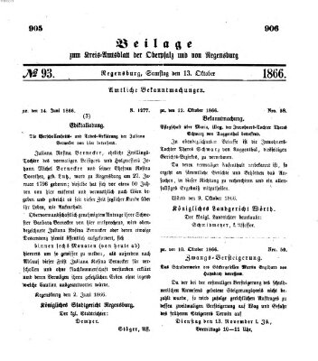 Königlich-bayerisches Kreis-Amtsblatt der Oberpfalz und von Regensburg (Königlich bayerisches Intelligenzblatt für die Oberpfalz und von Regensburg) Samstag 13. Oktober 1866