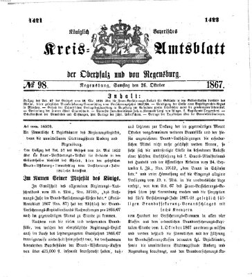 Königlich-bayerisches Kreis-Amtsblatt der Oberpfalz und von Regensburg (Königlich bayerisches Intelligenzblatt für die Oberpfalz und von Regensburg) Samstag 26. Oktober 1867