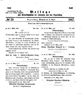 Königlich-bayerisches Kreis-Amtsblatt der Oberpfalz und von Regensburg (Königlich bayerisches Intelligenzblatt für die Oberpfalz und von Regensburg) Mittwoch 3. April 1867