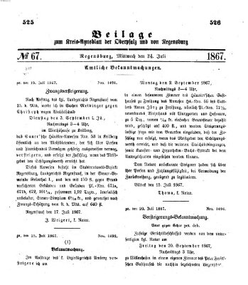 Königlich-bayerisches Kreis-Amtsblatt der Oberpfalz und von Regensburg (Königlich bayerisches Intelligenzblatt für die Oberpfalz und von Regensburg) Mittwoch 24. Juli 1867