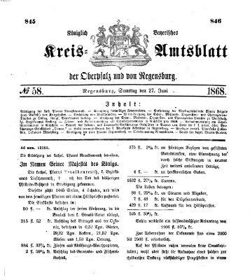 Königlich-bayerisches Kreis-Amtsblatt der Oberpfalz und von Regensburg (Königlich bayerisches Intelligenzblatt für die Oberpfalz und von Regensburg) Samstag 27. Juni 1868