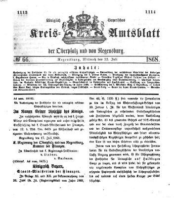 Königlich-bayerisches Kreis-Amtsblatt der Oberpfalz und von Regensburg (Königlich bayerisches Intelligenzblatt für die Oberpfalz und von Regensburg) Mittwoch 22. Juli 1868