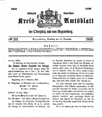 Königlich-bayerisches Kreis-Amtsblatt der Oberpfalz und von Regensburg (Königlich bayerisches Intelligenzblatt für die Oberpfalz und von Regensburg) Samstag 14. November 1868