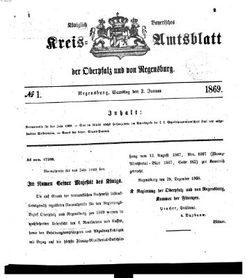 Königlich-bayerisches Kreis-Amtsblatt der Oberpfalz und von Regensburg (Königlich bayerisches Intelligenzblatt für die Oberpfalz und von Regensburg) Samstag 2. Januar 1869
