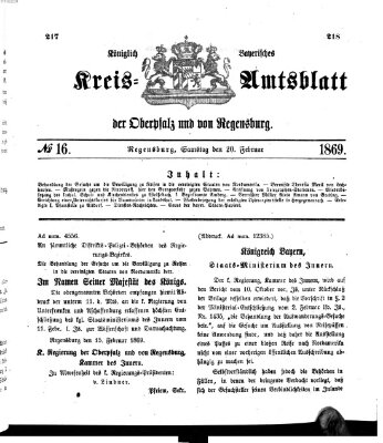 Königlich-bayerisches Kreis-Amtsblatt der Oberpfalz und von Regensburg (Königlich bayerisches Intelligenzblatt für die Oberpfalz und von Regensburg) Samstag 20. Februar 1869