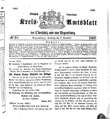Königlich-bayerisches Kreis-Amtsblatt der Oberpfalz und von Regensburg (Königlich bayerisches Intelligenzblatt für die Oberpfalz und von Regensburg) Samstag 6. November 1869
