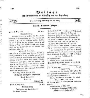Königlich-bayerisches Kreis-Amtsblatt der Oberpfalz und von Regensburg (Königlich bayerisches Intelligenzblatt für die Oberpfalz und von Regensburg) Mittwoch 10. März 1869
