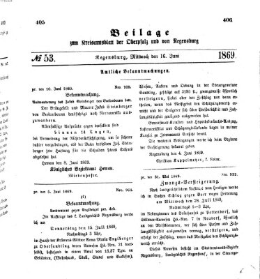 Königlich-bayerisches Kreis-Amtsblatt der Oberpfalz und von Regensburg (Königlich bayerisches Intelligenzblatt für die Oberpfalz und von Regensburg) Mittwoch 16. Juni 1869
