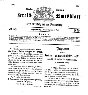 Königlich-bayerisches Kreis-Amtsblatt der Oberpfalz und von Regensburg (Königlich bayerisches Intelligenzblatt für die Oberpfalz und von Regensburg) Samstag 2. Juli 1870